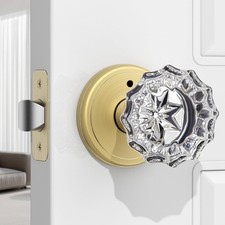 1 Pack Crystal Door Knob, Rosette Shaped Glass Door Knobs Interior with Lock,...