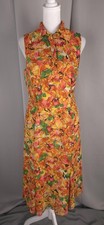 eShakti Dress Women 12 Large Orange Floral Smocked Sleeveless Collared Zip Front