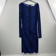 Michael Kors Blue Snake Print Ruched Dress XS Long Sleeve Bodycon Stretch