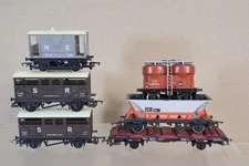 HORNBY RAKE of 6 SR CATTLE PRESWIN HAA HOPPER SAA FLAT & NE BRAKE WAGON om