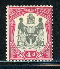 BRITISH CENTRAL AFRICA 46 SG45 MH 1897-1901 4p red & blk Coat of Arms CV$8