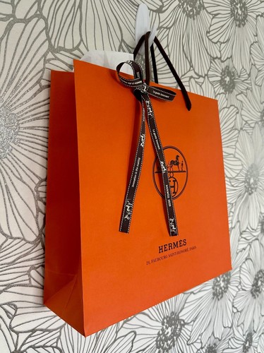 NEW Authentic HERMES 12x12x4"Store SHOPPING Tote Paper BAG+GIFT Wrap LOGO RIBBON - Picture 2 of 8