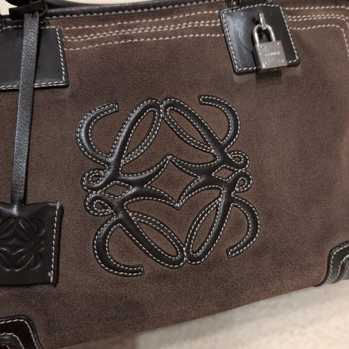 LOEWE Amazona 36 Anagram Suede Leather mini Boston Bag Brown Used W/Storage Bag - Picture 4 of 20