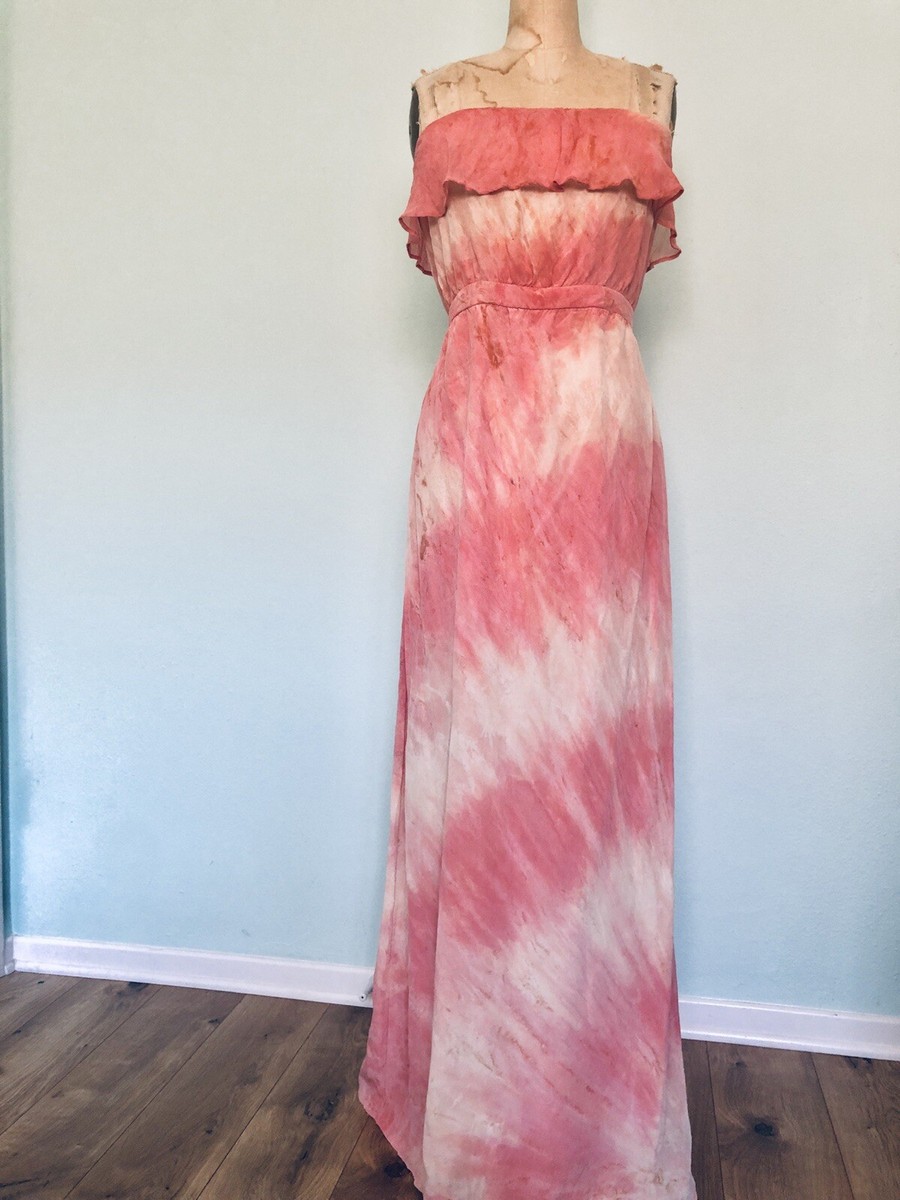 Gypsy 05 Silk Pink Cream Tie dye Strapless Maxi Dress Size Small Ruffle  Bohemian | eBay