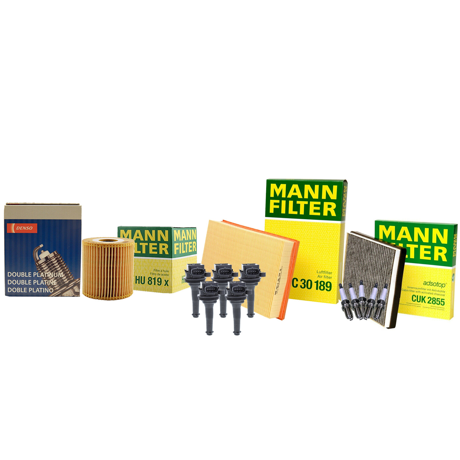 Mann Filters Denso 5 Coils  5 Double Platinum Spark Plugs Tune Up Kit For Volvo