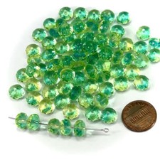 Czech Glass FP Rondelle Spacer Beads 9mm Yellow Peacock tire donut 24pcs J480