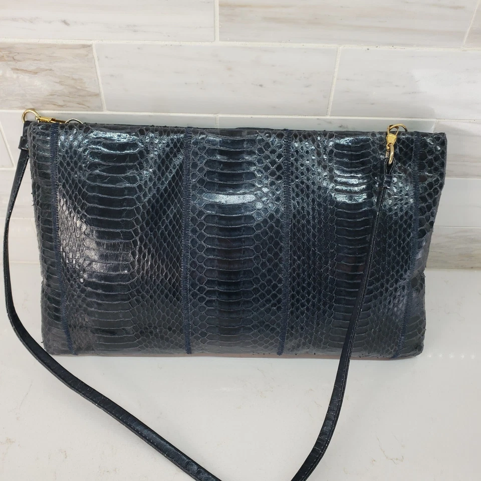 Bolso de Hombro Gianni Bernini Piel de Serpiente Real De Colección Auténtico Azul Gris Foto 2 de 4