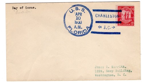 #683 Carolina - Charleston SC 1930 FDC - Gorham Unofficial USS Florida Navy CCL - Picture 1 of 2
