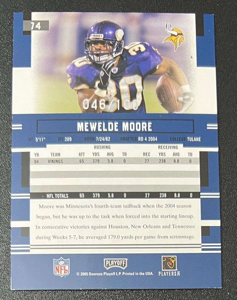 Mewelde Moore 2005 Playoff Prestige Xtra Points /100 #74 - Minnesota Vikings - Image 2 of 3