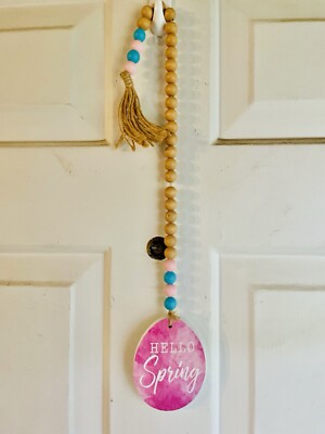 Hello Spring Wood Bead Garland W/Easter Egg