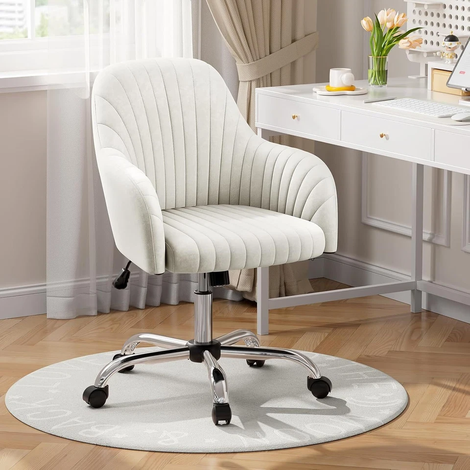 Sillón Ajustable 360° Giratorio Acento Tapizado Terciopelo Silla de Escritorio Hogar Foto 2 de 4