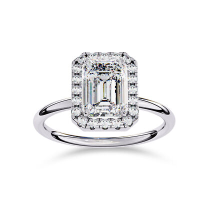 1.85 Ct Emerald & Round Diamond Halo Solitaire Engagement Ring 14K WG Lab Grown