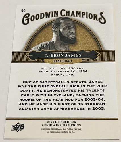 2020 UD Goodwin Champions #50 LeBron James Lakers - Picture 2 of 2