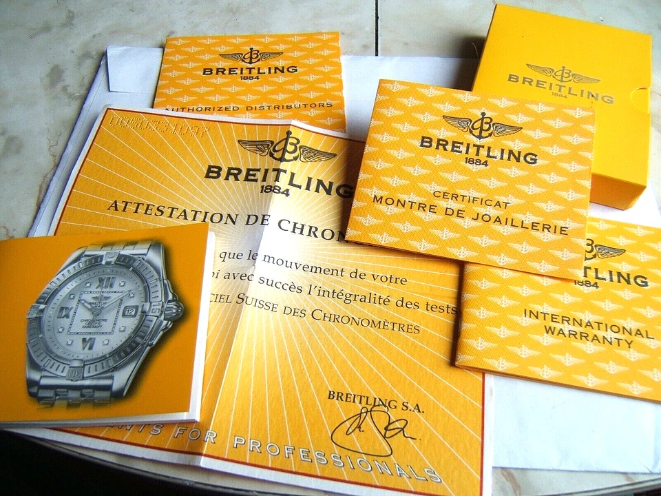 JUEGO DE CAJA DE FOLLETOS DE CABINA BREITLING GARANTÍA CERTIFICADO TITULAR MANUAL USADO EN EXCELENTE ESTADO Foto 2 de 3
