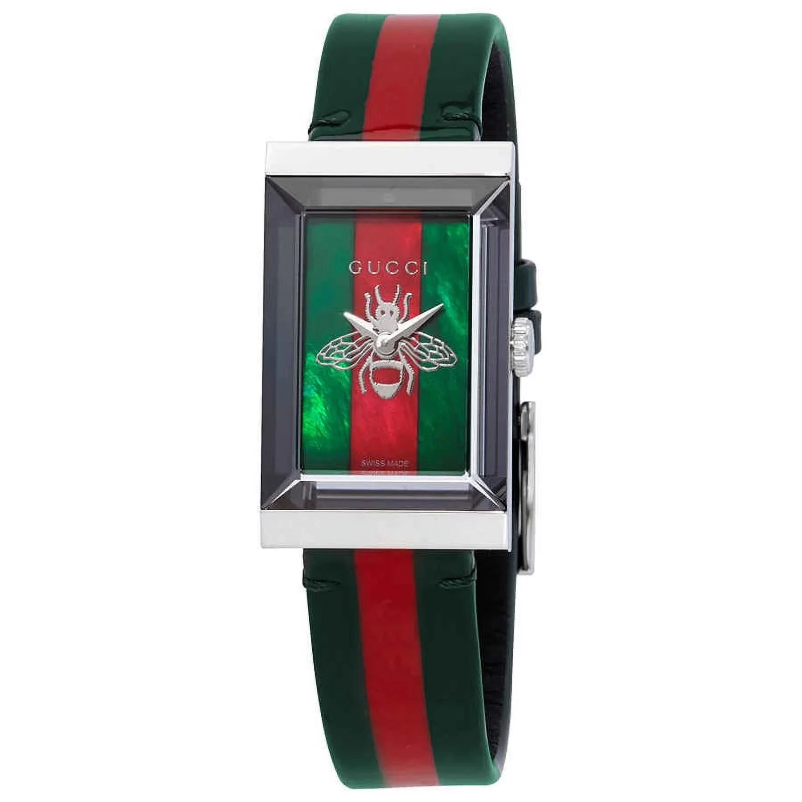 Montre femme Gucci cadre G cadran vert et rouge bracelet nylon   YA147408