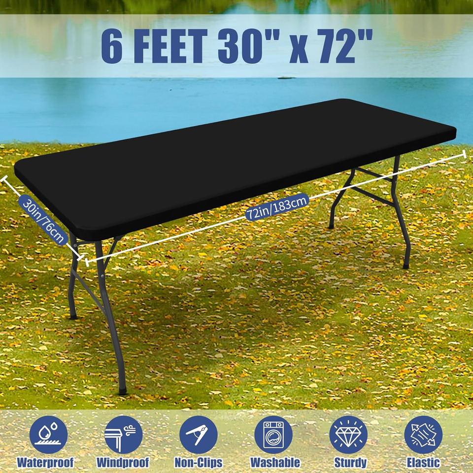 Spandex Picnic Table Cloth, Elastic Fitted Tablecloths for 6 Foot