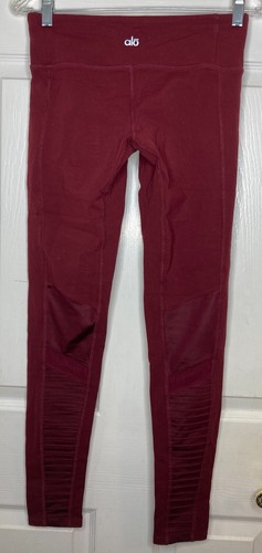 Woman ALO Maroon Red Moto High Rise Legging Pants Sz Small Mesh Insert - Picture 4 of 6