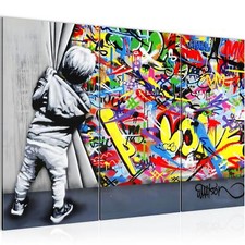 Wandbilder Wohnzimmer XXL Banksy Behind the Curtain Bilder Street Art 120x80 cm