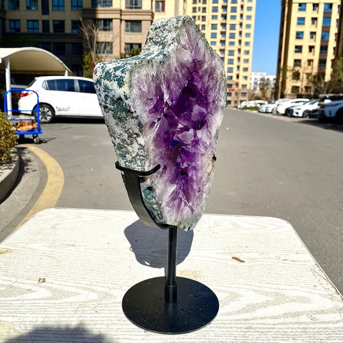 8.84LB Natural Amethyst Cave Crystal Slice Crescent shaped Hand Cut Repai - Bild 13 von 13