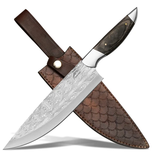 Kitchen/Chef knife- Stainless Steel Sharp Butcher Knife with Leather Sheath