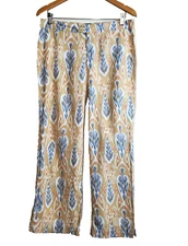 Blue Saks Fifth Avenue Womens 4 Pants Linen Blend Printed Ikat Wide Leg Vacation