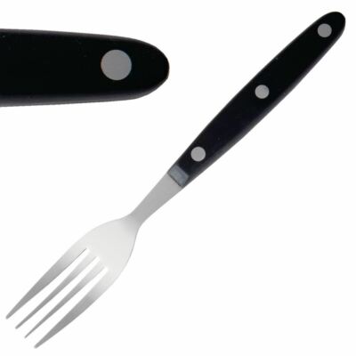 Steakgabel mit schwarzem Griff - Edelstahl 18/0 - Pack Menge 12 - 100 mm