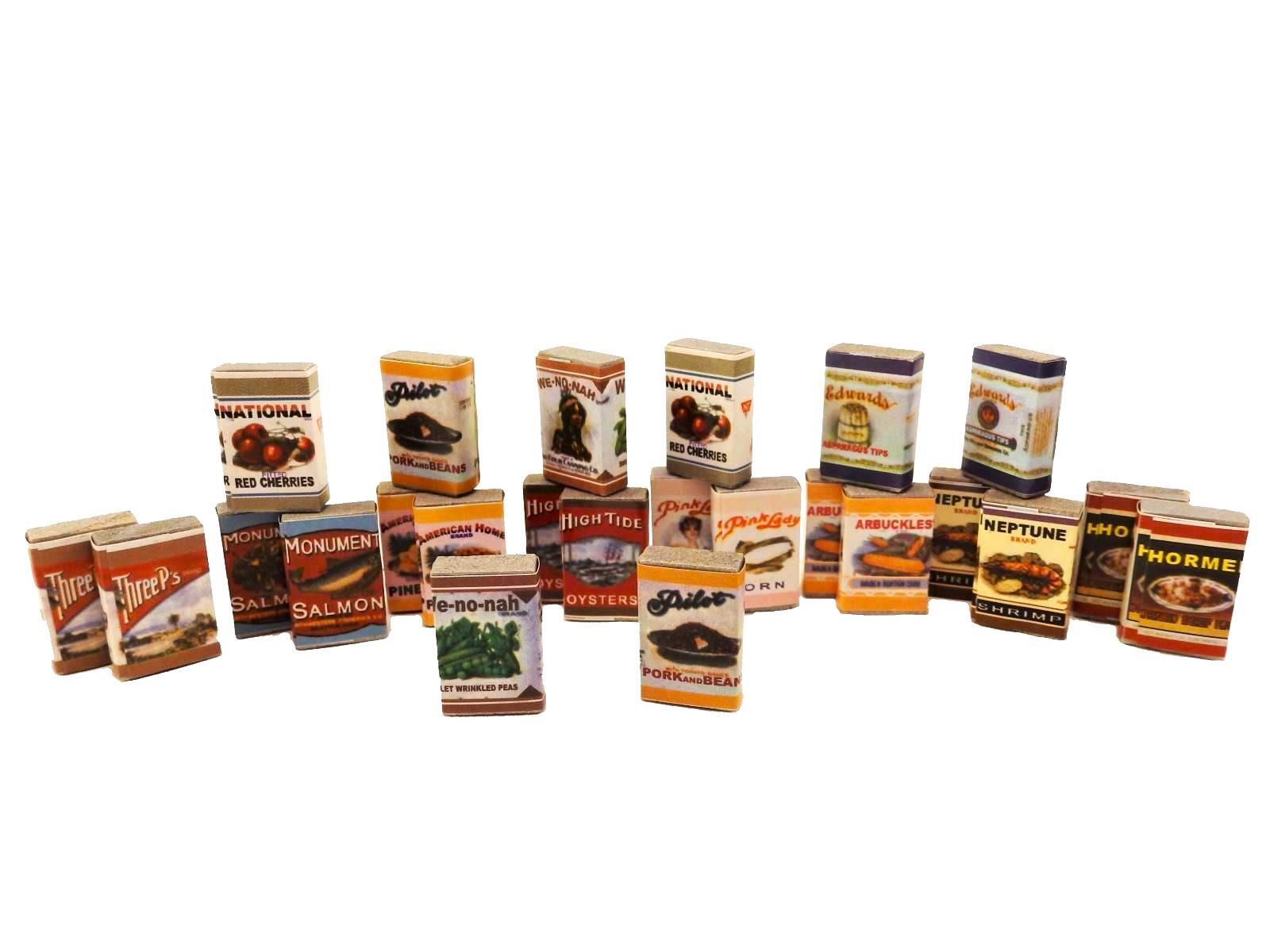 Casa De Muñecas 24 Latas De Alimentos Antiguas Accesorio De Tienda De Cocina