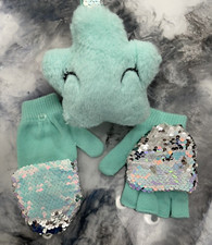 Wonder Nation Girls Youth Green Star Ear Muffs with Sequin and Mitten Gloves