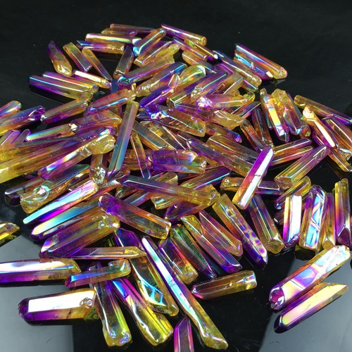 100g A Lot Titanium Rainbow Aura Lemurian Stone Quartz Crystal - Foto 13