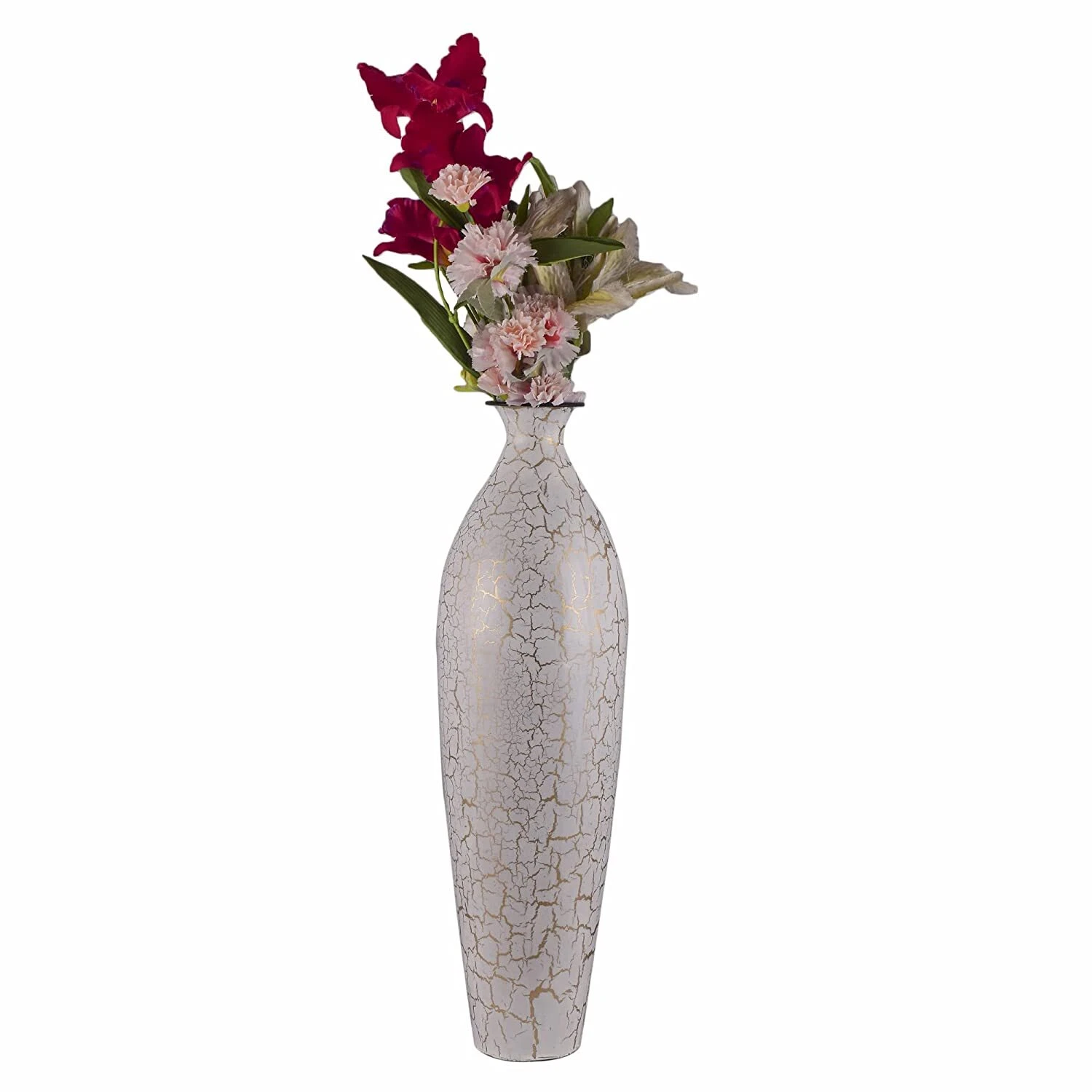 Unbreakable Metallic Flower Vase, White -Golden Texture (25 inch)