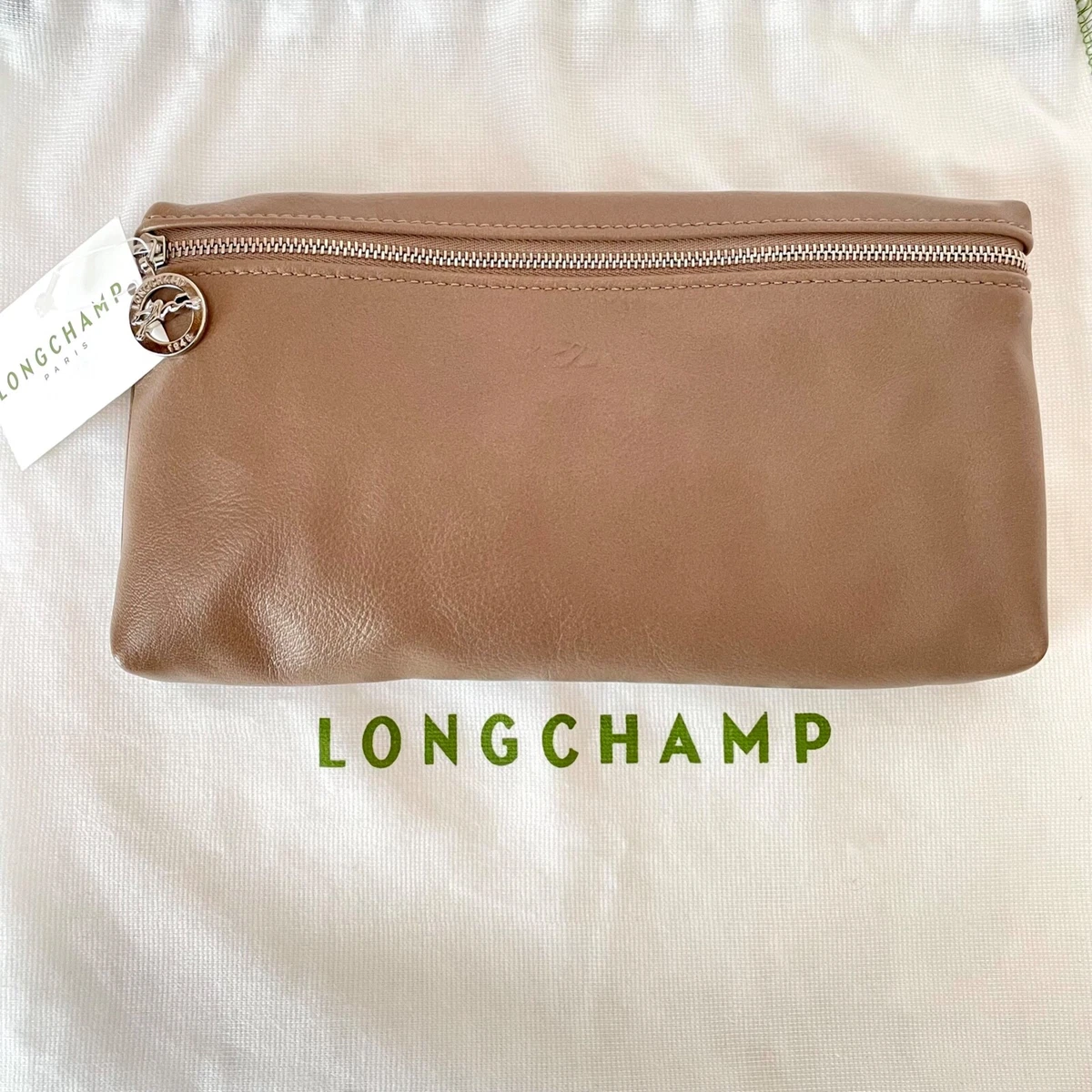 NWT Longchamp Le Pliage Cuir Clutch Clay Pouch Made in France