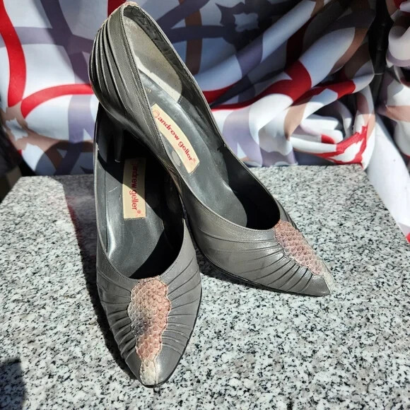 Andrew Geller Vintage Grey Genuine Snakeskin Heels Shoes Size 7-1/2B
