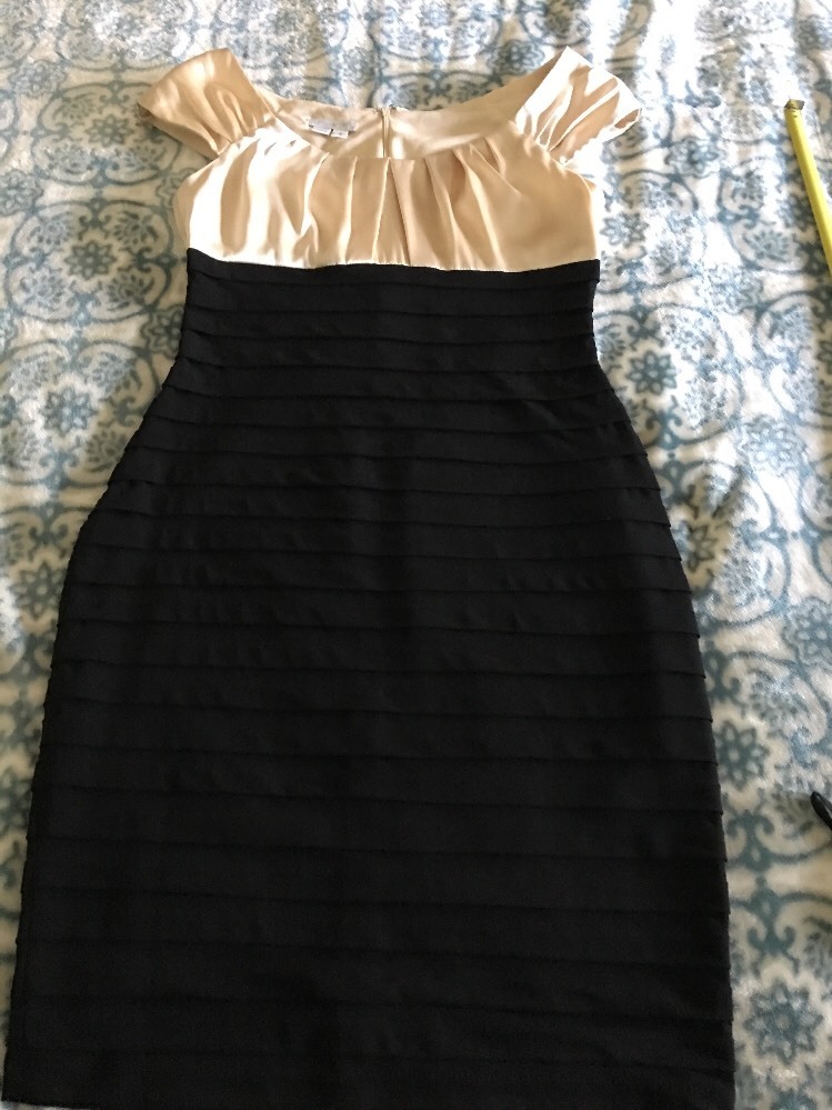 London Times Womens Size 4 Cream Pleated Embellished Cocktail Dress-image