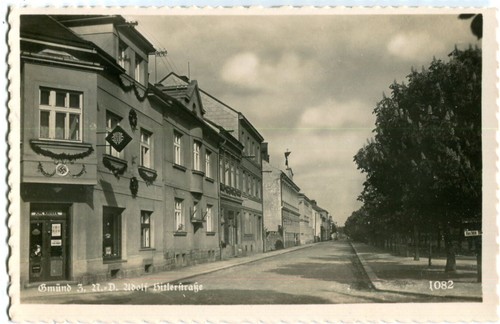 AK GMÜND /Waldviertel /N. Ö. Ad.-Hit.-Straße, Geschäft Navara, Emblem um 1939/40 - 第 1/1 張圖片