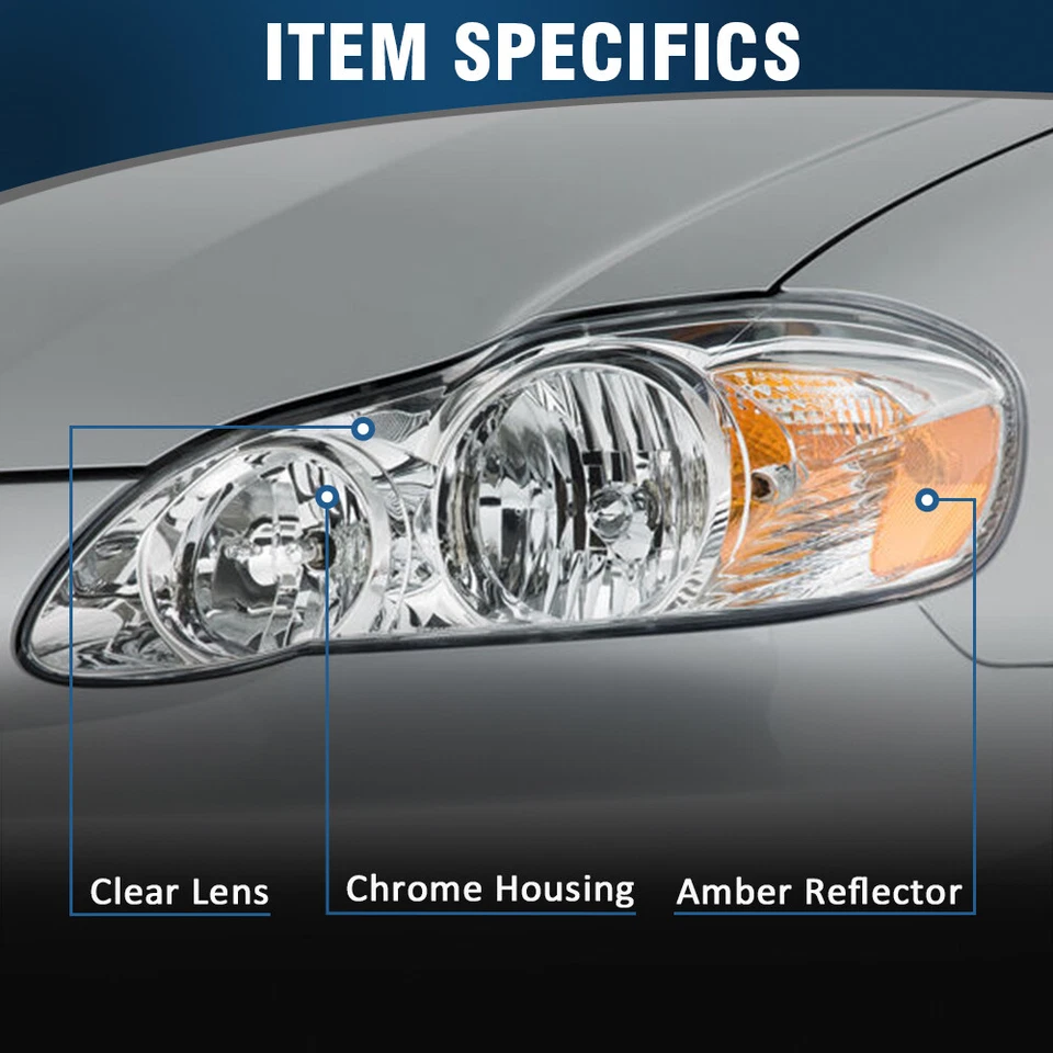 Headlights For 03-08 Toyota Corolla Chrome Housing Amber Reflector Clear Lens Foto 4 de 4