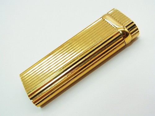 Working Cartier Gas Lighter 1p Gem Gold Godron With Genuine 2 pcs flint - Picture 7 of 17