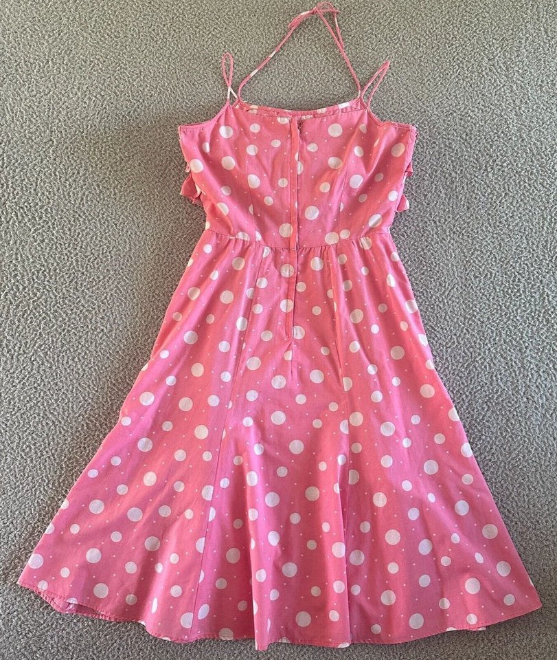 Vintage Polka Dot Dress Womens Small Ruffled Bodice Sheath Spaghetti Tiered - Image 2 of 4