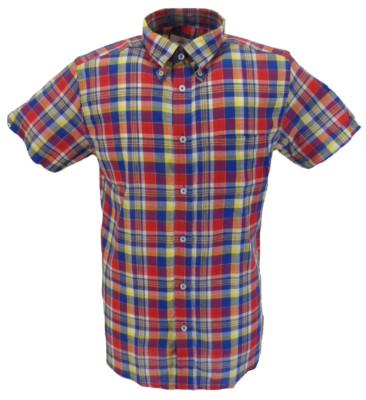 Real Hoxton Herren Mehrfarbig Kariert Kurzarm Button Down Hemden   