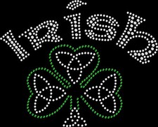Rhinestone Bling Sparkle Iron On Transfer DIY Irish Celtic Shamrock Trinity