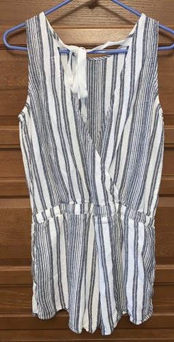 Bella Dahl Romper Jumpsuit Sz S striped Open Back with Tie linen 2055 - Picture 2 of 7