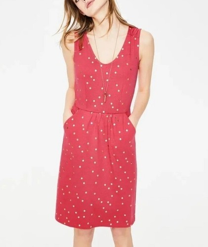 Boden Size 6P Pink Gold Melinda Polka Dot Scoop Neck Sleeveless Jersey Dress