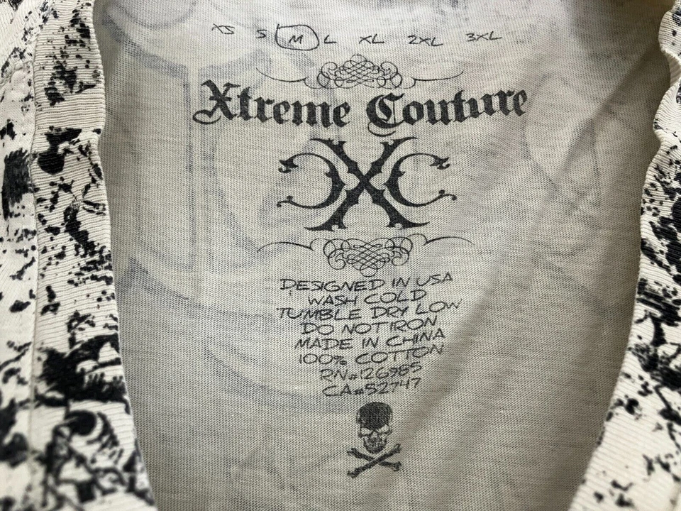 Camisa De Colección Xtreme Couture Adulto Mediana Marfil Calavera Gótica ESTILO AFLICCIÓN Y2K Para Hombres Foto 4 de 4