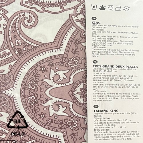 IKEA JATTEVALLMO Dark Pink Paisley King Sheet Set 4 Piece - Picture 5 of 5