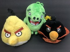Angry Birds Plush Lot of 3 Space Black Bird Bomb Yellow Bird Pig