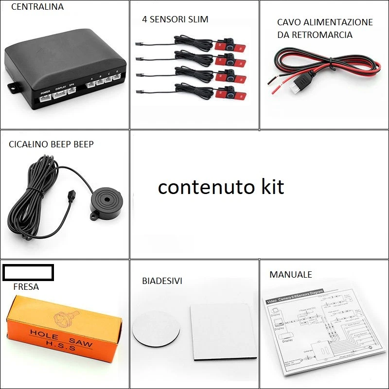 KIT 4 SENSORI DI PARCHEGGIO NERO INVISIBILI SENZA BORDO SLIM FILO PARAURTI AUTO - Immagine 3 di 4
