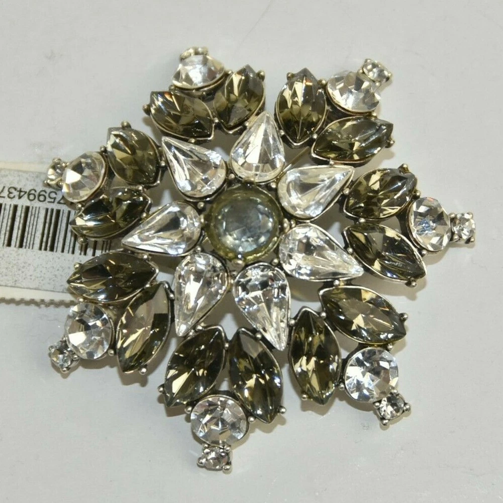 $145 NEW Neiman Marcus Brooch Pin Jeweled Silver Clear Grey