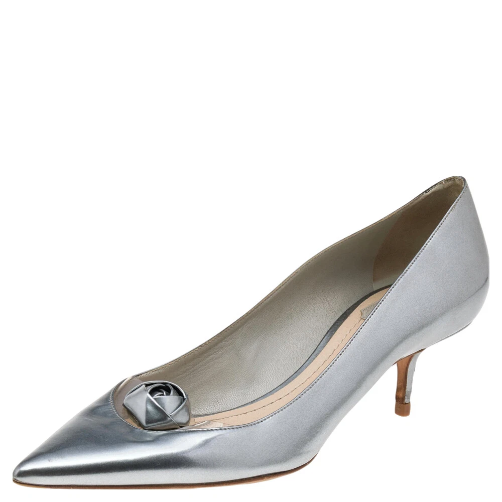 Escarpins Dior métal argenté cuir et PVC bout pointu taille 40