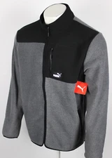 Puma Men's Full Zip Jacket Polar Fleece Colorblocked Charcoal Black