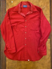 Vintage 60s 70s Pendleton Red Wool Flannel Buttondown Shirt Large Made in USA
