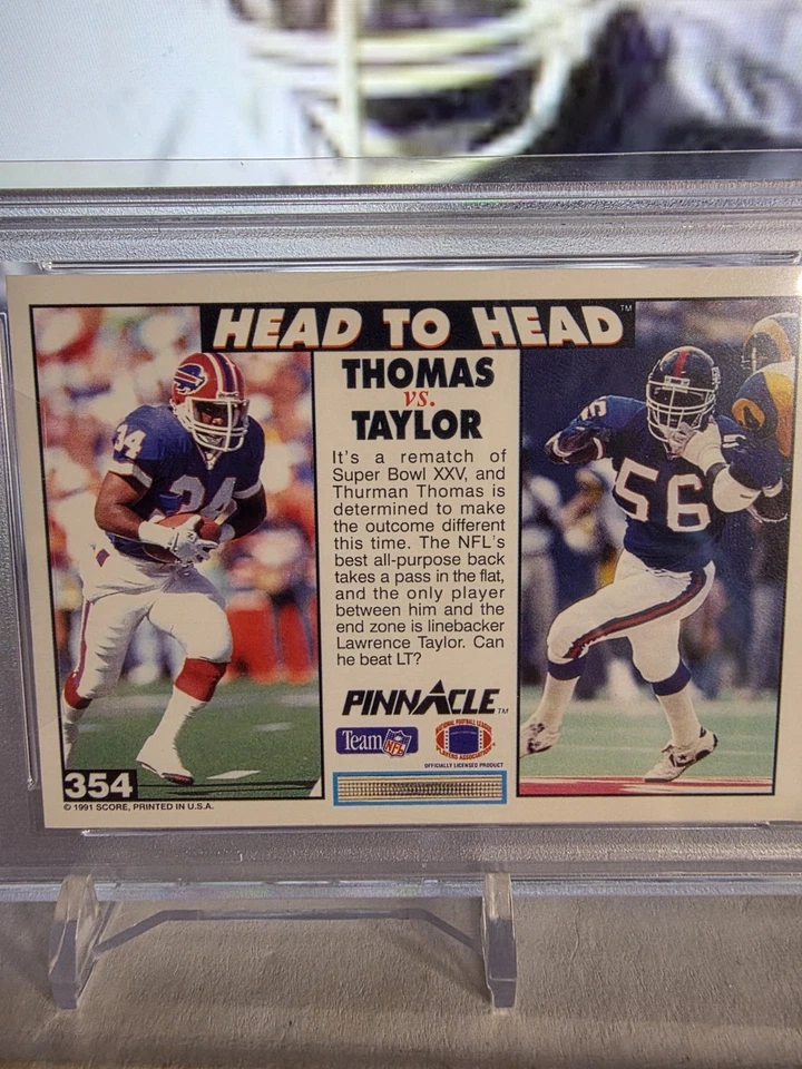 Thurman Thomas Lawrence Taylor 1991 Pinnacle Head To Head Dual Auto Card PSA/DNA - Image 3 of 4